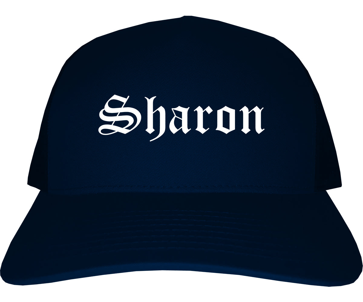 Sharon Pennsylvania PA Old English Mens Trucker Hat Cap Navy Blue