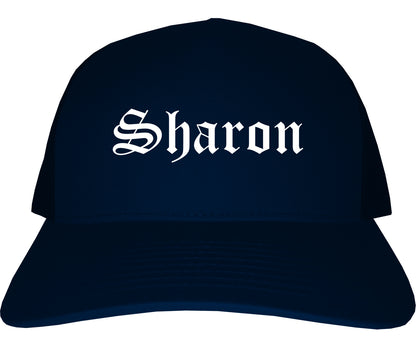 Sharon Pennsylvania PA Old English Mens Trucker Hat Cap Navy Blue