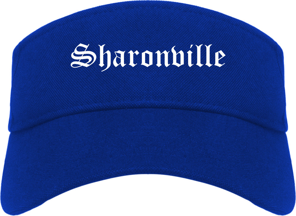 Sharonville Ohio OH Old English Mens Visor Cap Hat Royal Blue