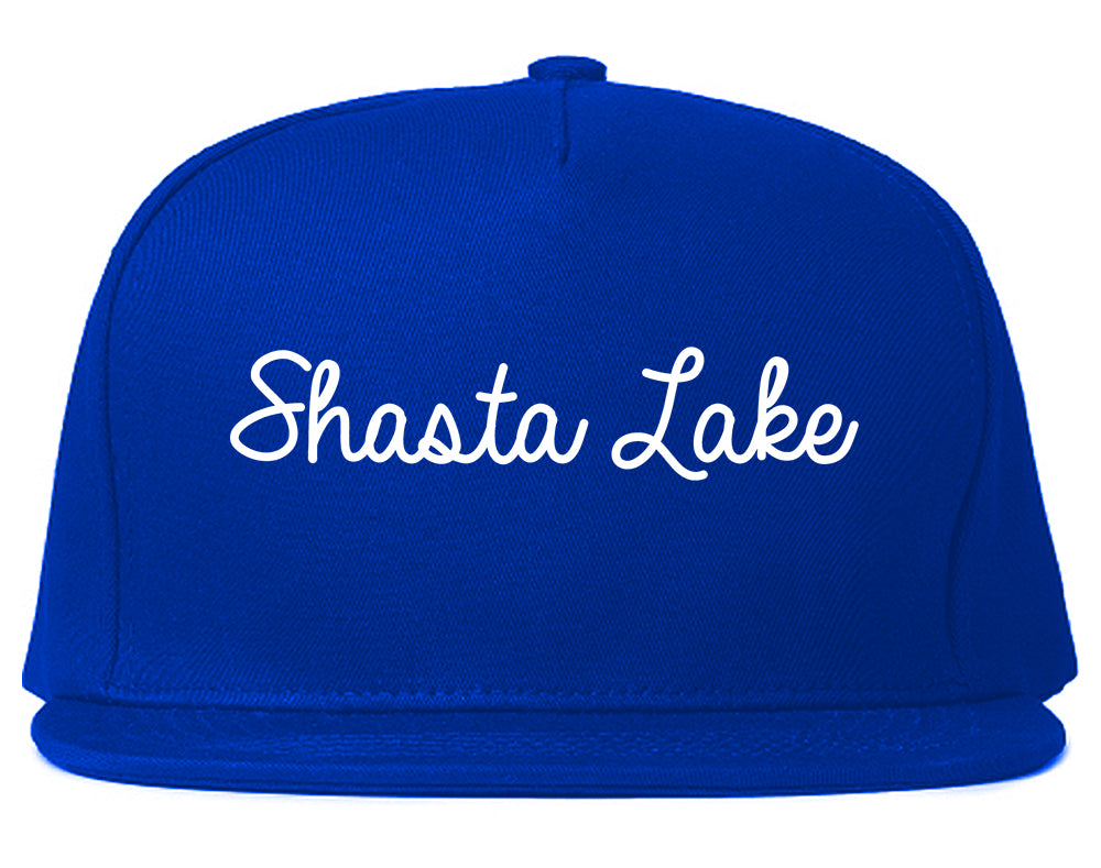 Shasta Lake California CA Script Mens Snapback Hat Royal Blue