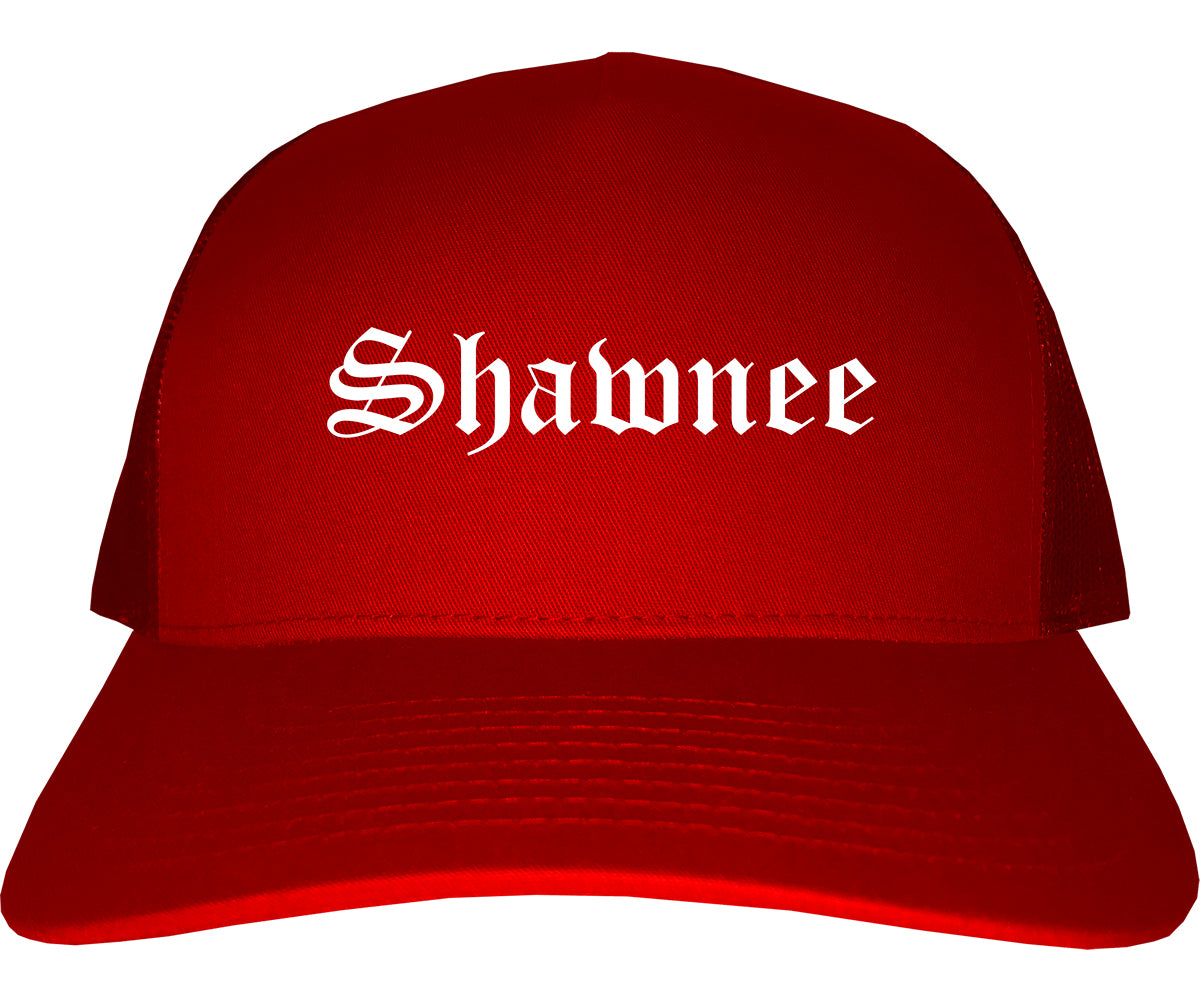 Shawnee Oklahoma OK Old English Mens Trucker Hat Cap Red