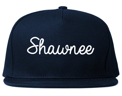 Shawnee Oklahoma OK Script Mens Snapback Hat Navy Blue