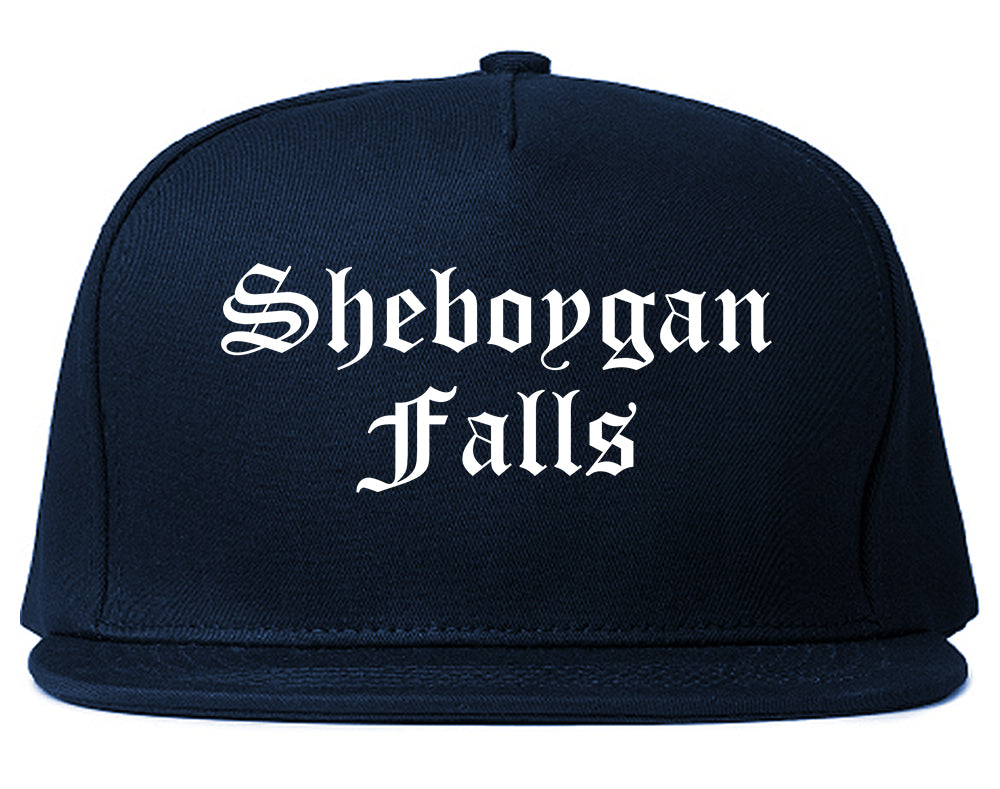 Sheboygan Falls Wisconsin WI Old English Mens Snapback Hat Navy Blue
