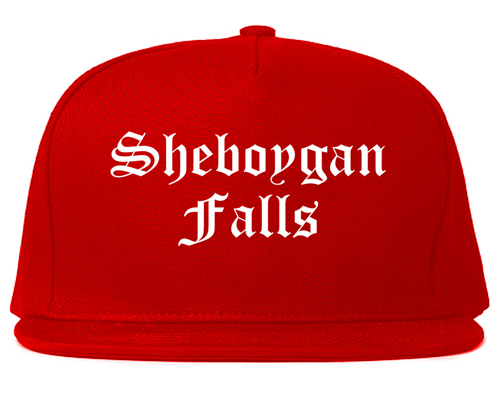 Sheboygan Falls Wisconsin WI Old English Mens Snapback Hat Red