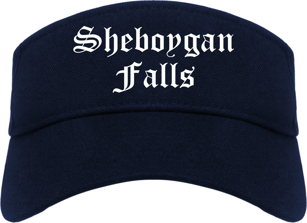 Sheboygan Falls Wisconsin WI Old English Mens Visor Cap Hat Navy Blue