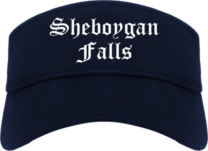 Sheboygan Falls Wisconsin WI Old English Mens Visor Cap Hat Navy Blue