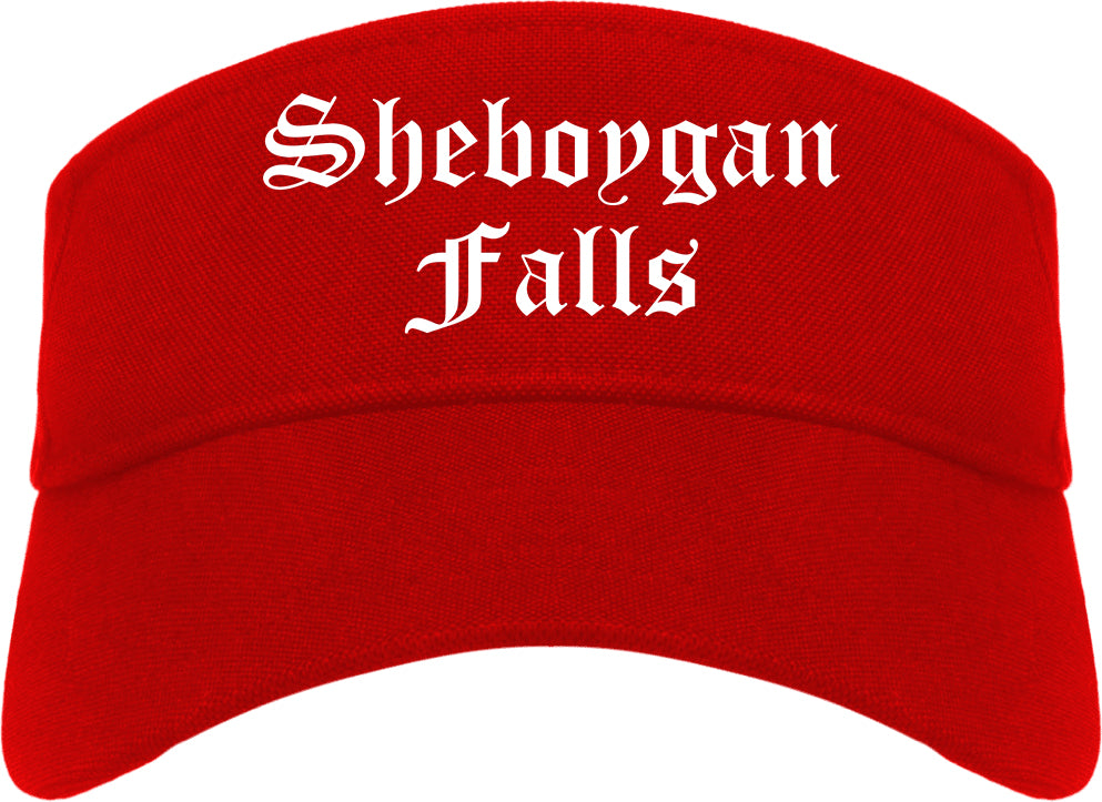 Sheboygan Falls Wisconsin WI Old English Mens Visor Cap Hat Red