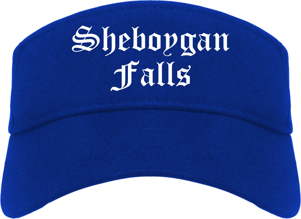 Sheboygan Falls Wisconsin WI Old English Mens Visor Cap Hat Royal Blue