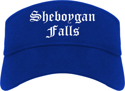 Sheboygan Falls Wisconsin WI Old English Mens Visor Cap Hat Royal Blue