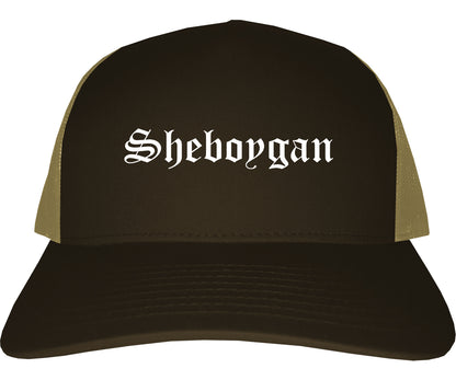 Sheboygan Wisconsin WI Old English Mens Trucker Hat Cap Brown