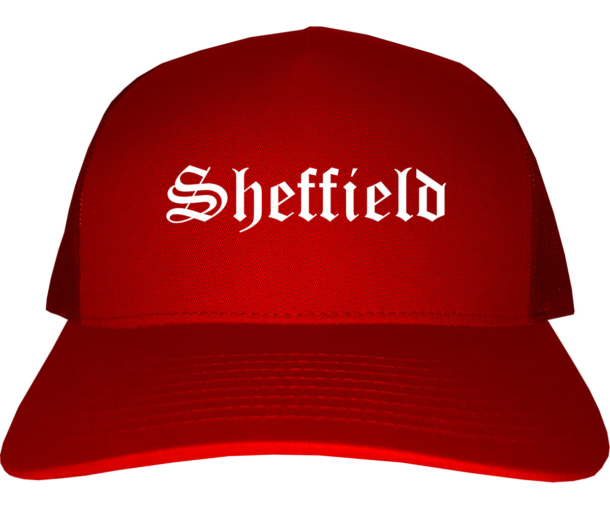 Sheffield Alabama AL Old English Mens Trucker Hat Cap Red