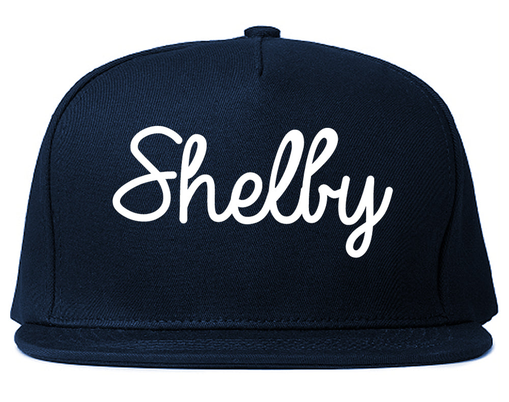 Shelby North Carolina NC Script Mens Snapback Hat Navy Blue