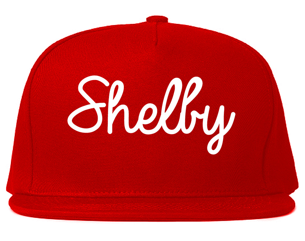 Shelby North Carolina NC Script Mens Snapback Hat Red