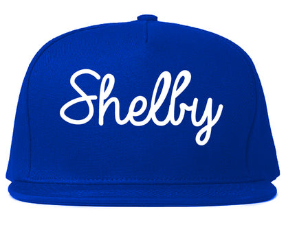 Shelby Ohio OH Script Mens Snapback Hat Royal Blue
