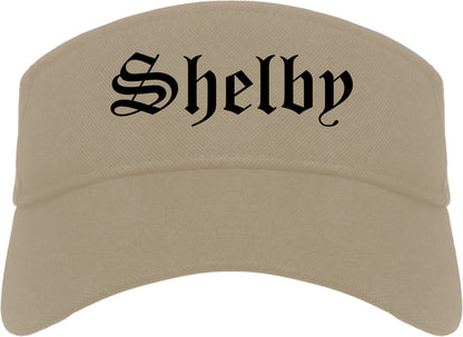 Shelby Ohio OH Old English Mens Visor Cap Hat Khaki
