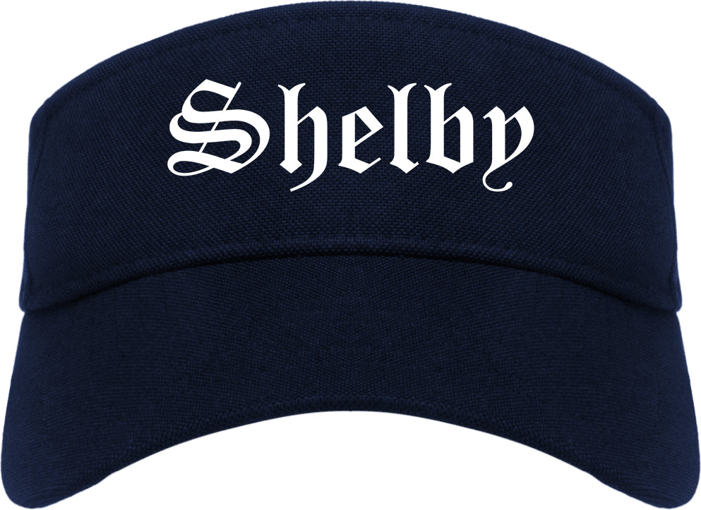 Shelby Ohio OH Old English Mens Visor Cap Hat Navy Blue