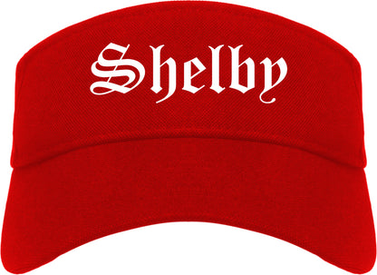 Shelby Ohio OH Old English Mens Visor Cap Hat Red