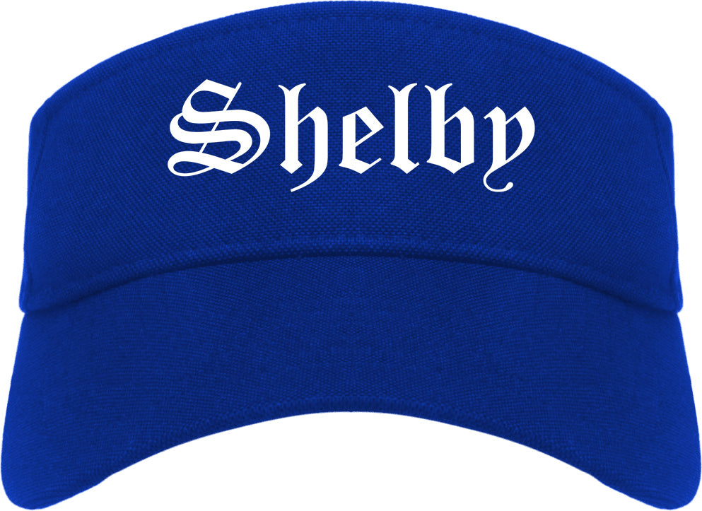 Shelby Ohio OH Old English Mens Visor Cap Hat Royal Blue