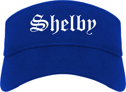 Shelby Ohio OH Old English Mens Visor Cap Hat Royal Blue