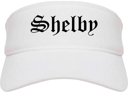 Shelby Ohio OH Old English Mens Visor Cap Hat White