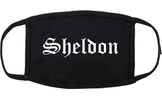 Sheldon Iowa IA Old English Cotton Face Mask Black