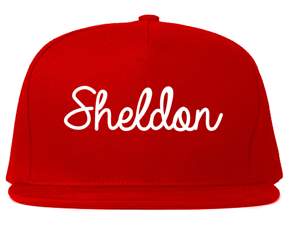 Sheldon Iowa IA Script Mens Snapback Hat Red