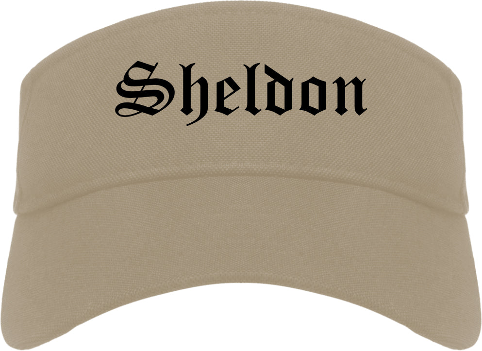 Sheldon Iowa IA Old English Mens Visor Cap Hat Khaki