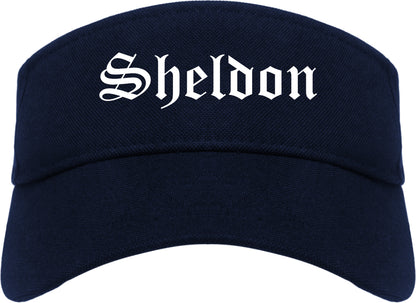 Sheldon Iowa IA Old English Mens Visor Cap Hat Navy Blue