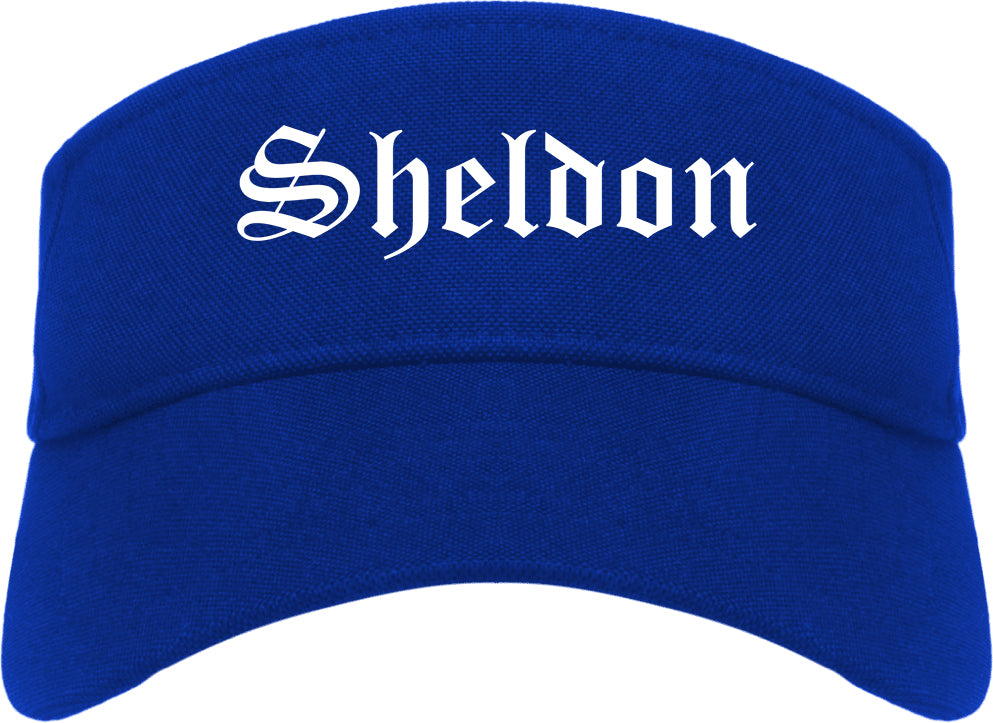 Sheldon Iowa IA Old English Mens Visor Cap Hat Royal Blue