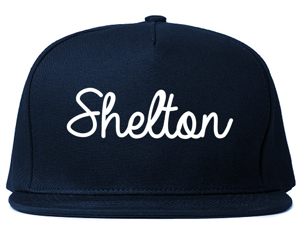 Shelton Connecticut CT Script Mens Snapback Hat Navy Blue