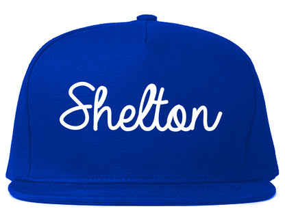 Shelton Washington WA Script Mens Snapback Hat Royal Blue