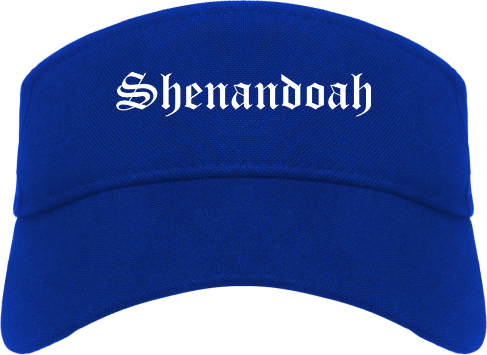 Shenandoah Iowa IA Old English Mens Visor Cap Hat Royal Blue