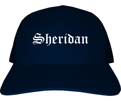 Sheridan Arkansas AR Old English Mens Trucker Hat Cap Navy Blue
