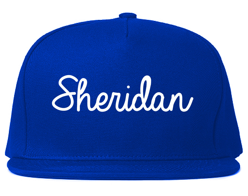 Sheridan Colorado CO Script Mens Snapback Hat Royal Blue