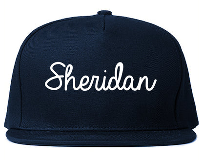 Sheridan Oregon OR Script Mens Snapback Hat Navy Blue