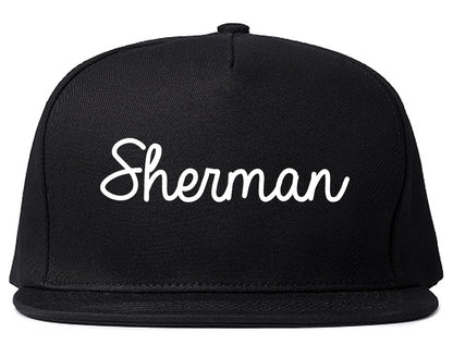 Sherman Texas TX Script Mens Snapback Hat Black