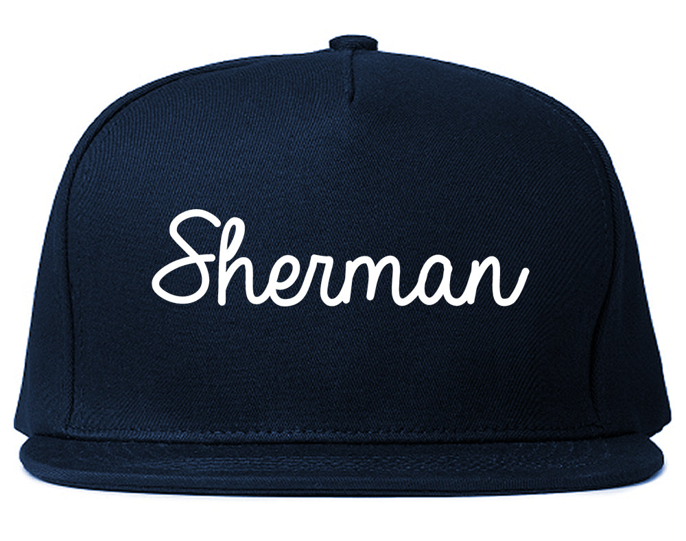 Sherman Texas TX Script Mens Snapback Hat Navy Blue