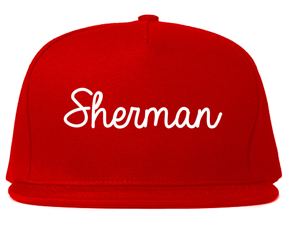 Sherman Texas TX Script Mens Snapback Hat Red