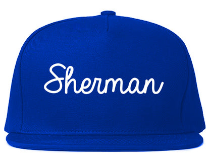 Sherman Texas TX Script Mens Snapback Hat Royal Blue