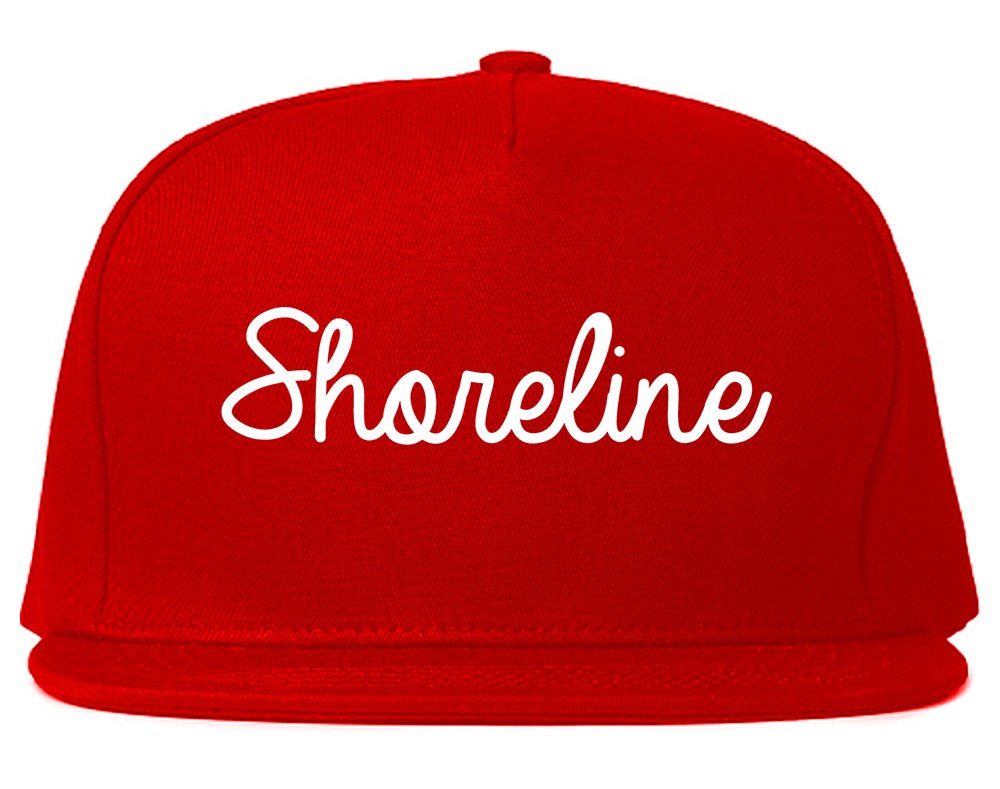 Shoreline Washington WA Script Mens Snapback Hat Red
