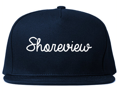 Shoreview Minnesota MN Script Mens Snapback Hat Navy Blue