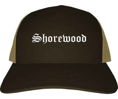 Shorewood Minnesota MN Old English Mens Trucker Hat Cap Brown