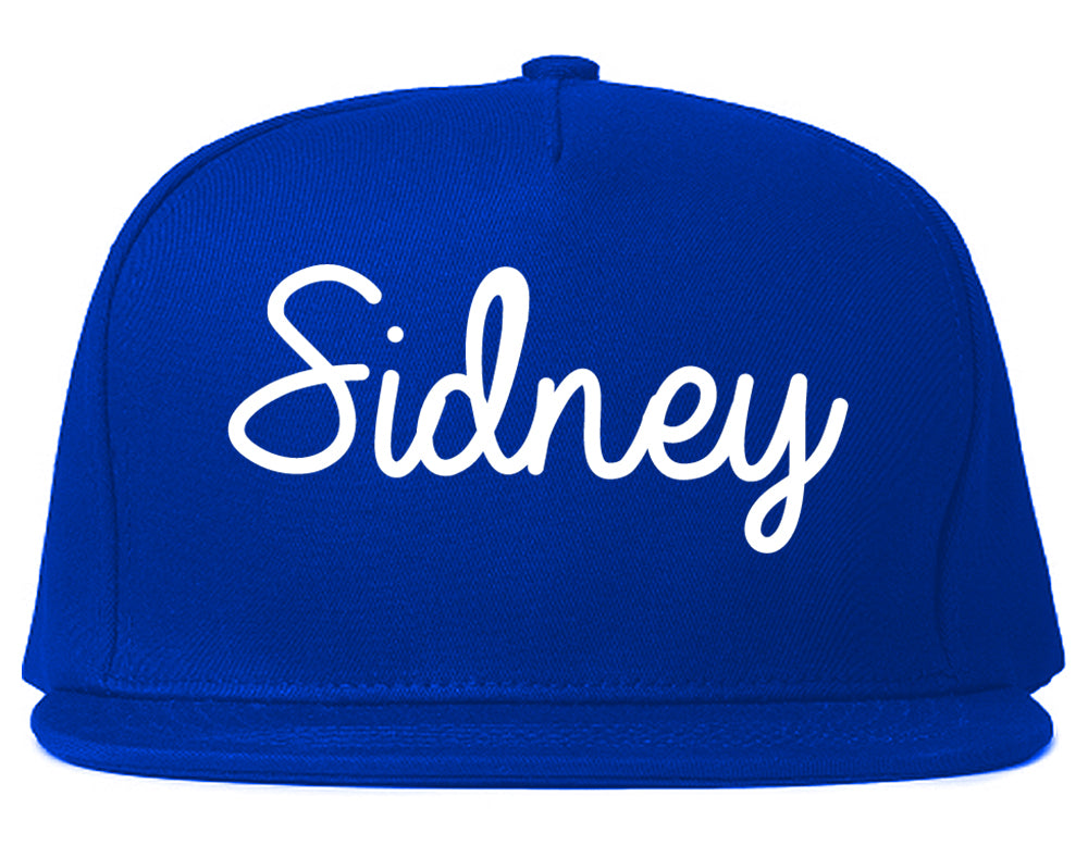 Sidney Nebraska NE Script Mens Snapback Hat Royal Blue