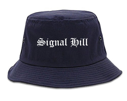 Signal Hill California CA Old English Mens Bucket Hat Navy Blue