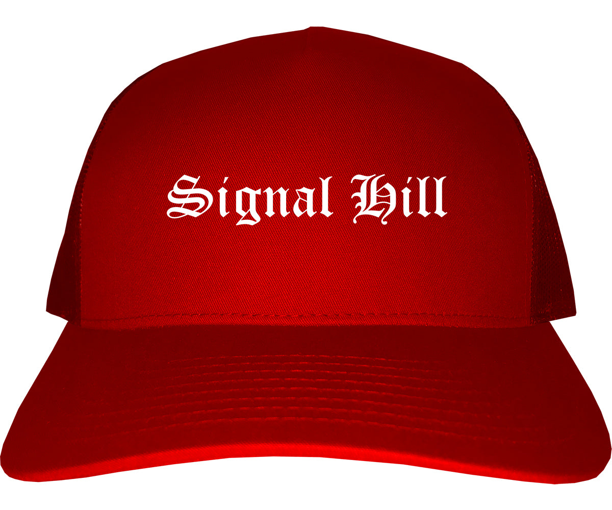 Signal Hill California CA Old English Mens Trucker Hat Cap Red