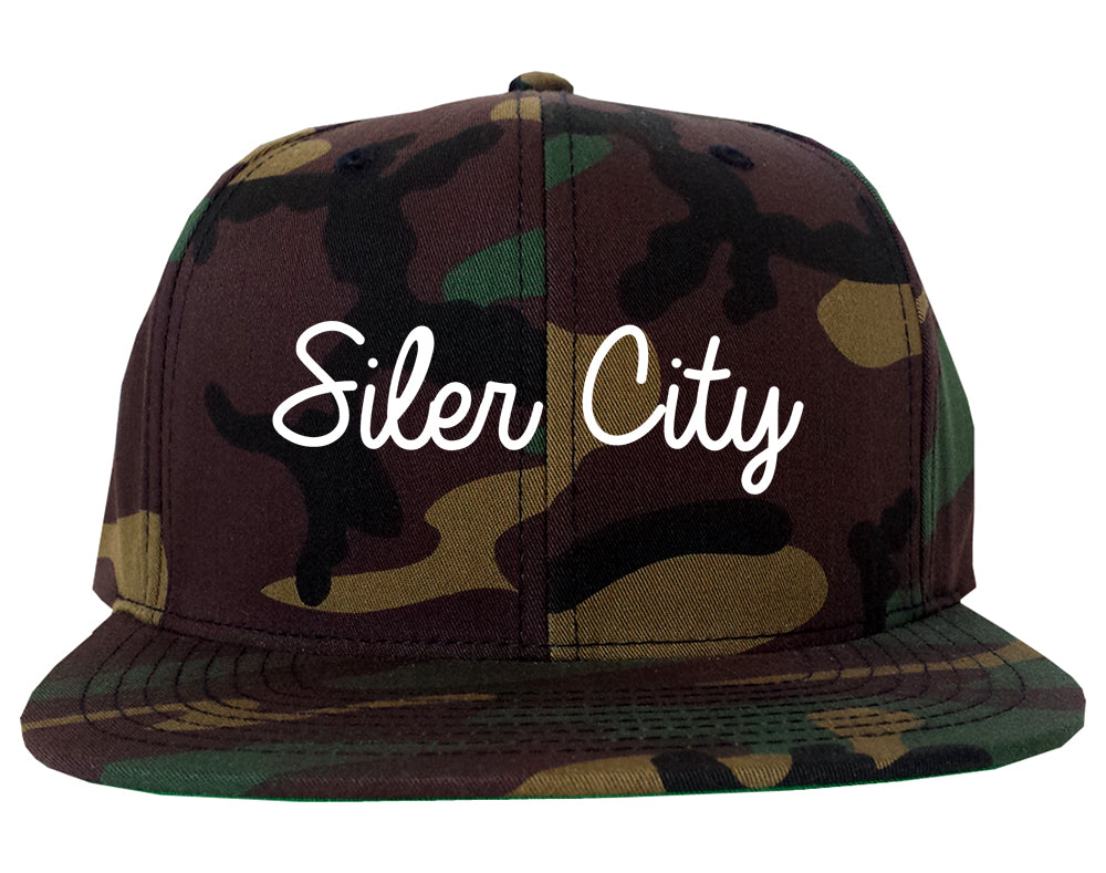 Siler City North Carolina NC Script Mens Snapback Hat Army Camo