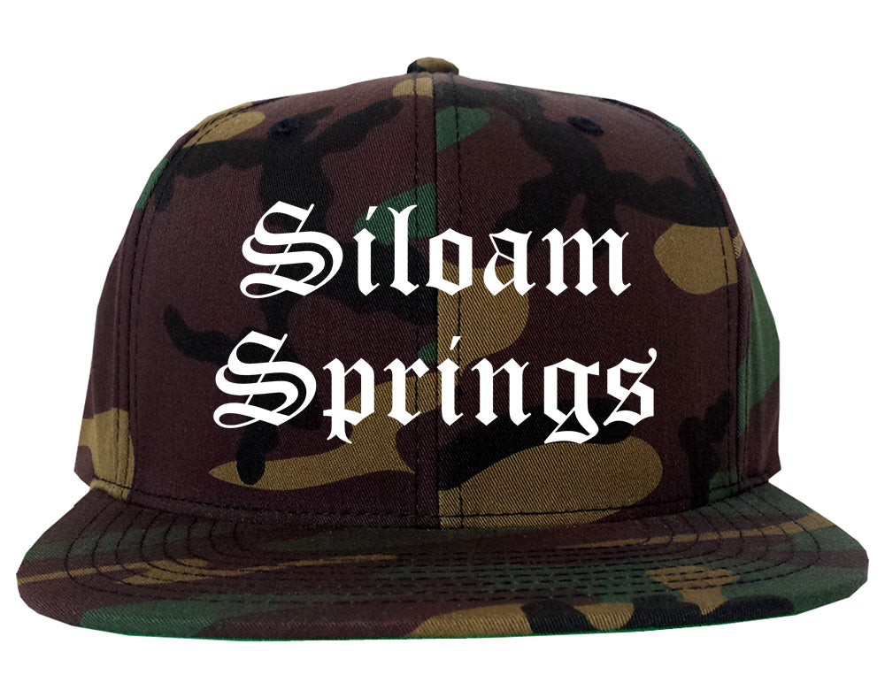 Siloam Springs Arkansas AR Old English Mens Snapback Hat Army Camo