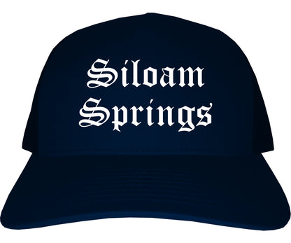 Siloam Springs Arkansas AR Old English Mens Trucker Hat Cap Navy Blue