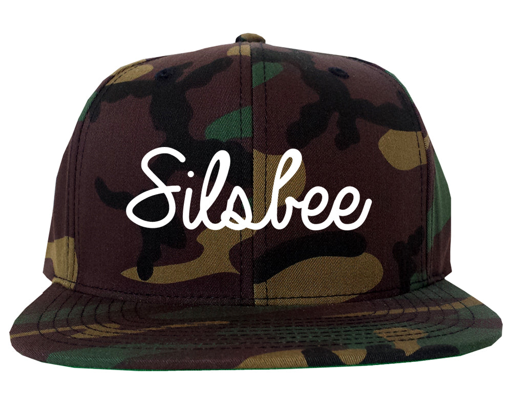 Silsbee Texas TX Script Mens Snapback Hat Army Camo