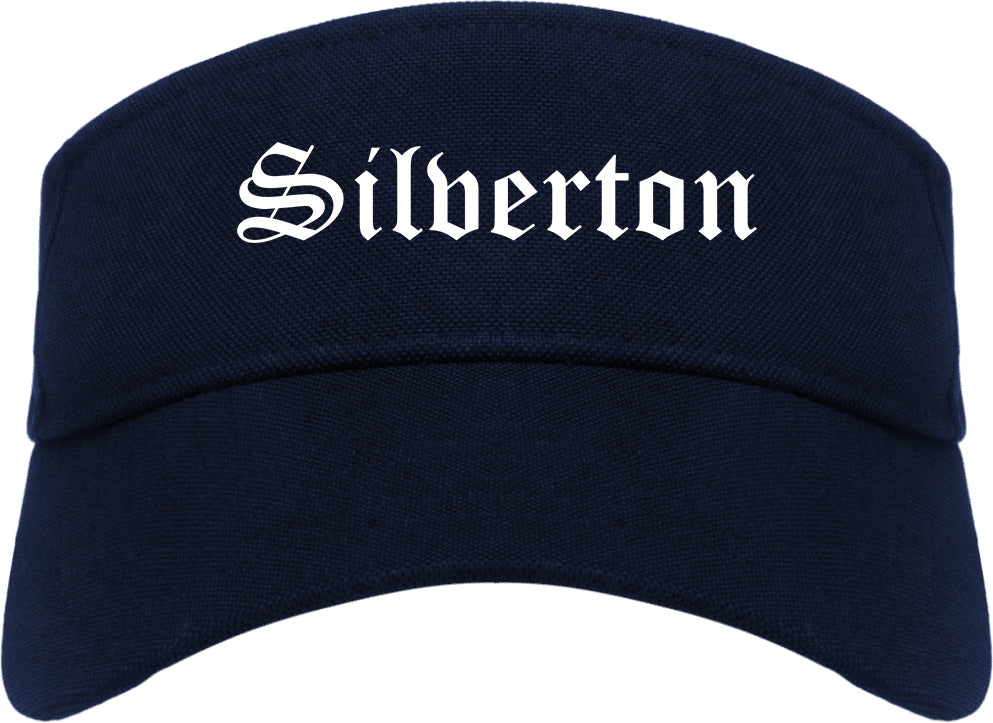 Silverton Oregon OR Old English Mens Visor Cap Hat Navy Blue